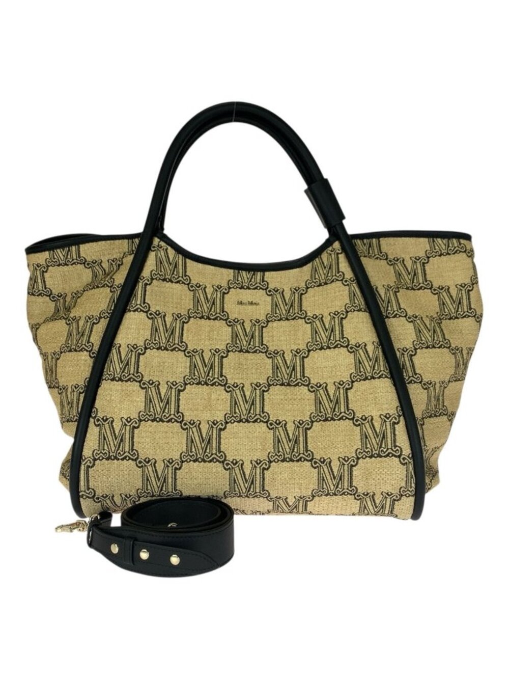 Max Mara Glam Marine 2-Way Beige Black Gold Nylon Cotton Tote Bag